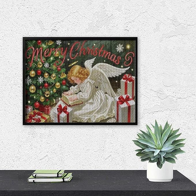 AIVKIEJK Diamond Painting Kits for Adults - Merry Christmas Angel Welcome Painting DIY 5D Full Drill Diamond Dots Paintings with Diamonds Gem Art and Crafts Home Decor 12"x16"