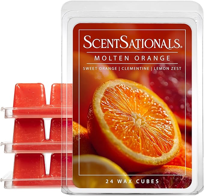 Scentsationals Wax Melts, Wax Cubes Strong Scent - Molten Orange - Long Lasting Scented Melts for Warmer, 10oz (24-Cubes)