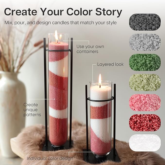 comforder Scented Candle Sand with Wicks, Pearled Candle, Wax Granules, 14oz Sand Wax Granules + 4 Wicks (Red, Amber)