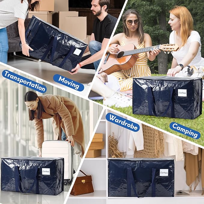 2-Pack Extra-Large Heavy-Duty Storage Totes with Reinforced Handles, Durable Zippers & Waterproof Material — Perfect for Space-Saving, Moving, Shipping and Travel (Blue)