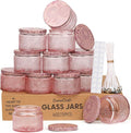 LumaCraft Luxury Embossed Glass Candle Jars for Making Candles - 12 Pack Empty Candle Containers with Airtight Metal Lids, 20 Wicks & 20 Stickers, Colored Glass Jars for Gifts & Decor-4OZ