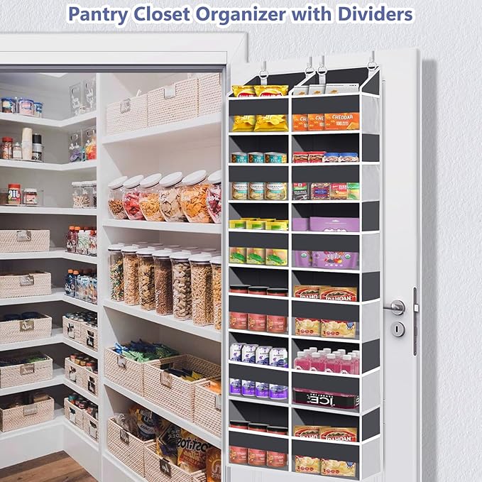 Heavy Duty Over The Door Organizer 6 Tiers, Extra Large Behind Door Storage of 12 Big Front & 12 Mesh Pockets, 80lb Weight Capacity, Hanging Doors Storage for Closet Bedroom Nursery, Gray