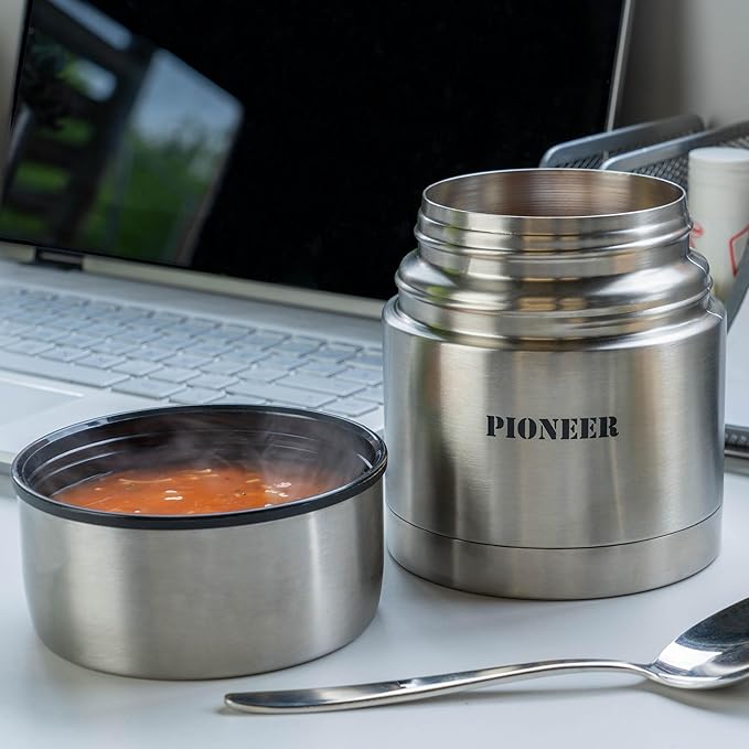 Grunwerg Pioneer Vacuum Insulated Leakproof Soup/Food Flask, 8 Hours Hot 24 Hours Cold, Stainless Steel, 1000 ml