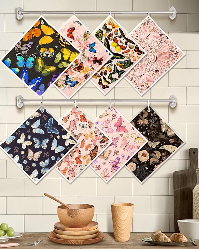 Miss Adola 8 Pack Reusable Kitchen Swedish Dishcloths for Washing Dishes Cloths Absorbent Fast Drying Cleaning Sponge Cute Decorate Washable Swedish Towels, Butterfly