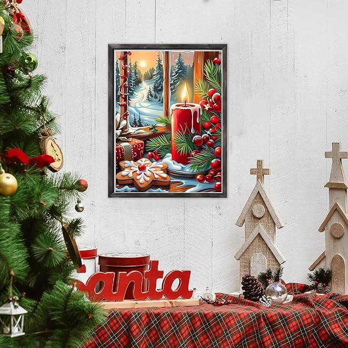 DOMROM Christmas Diamond Painting Kits, Candles 5D Diamond Art Kits,Gem Art Painting with Diamonds Dots, Arts and Crafts for Beginners Adult Wall Decor 12 x 16inch