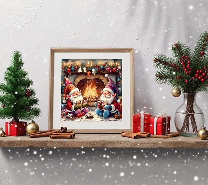 APTDYIGL 5D Christmas Diamond Painting Kits for Adults Beginner,DIY Christmas Gnomes Diamond Art Kits for Adults,Round Full Drill Diamond Dots with Gem Art Kits,Home Wall Decor 13.7X13.7inch