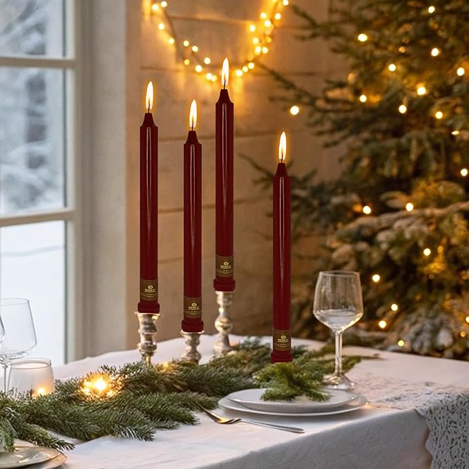 Red Taper Candles Unscented Taper Candlesticks 10 Inch Long Dinner Candle Sticks 4 PCS Smokeless Candle for Christmas Household Wedding Home Decor