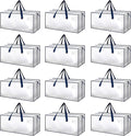 HealSmart 12 Pack Extra Large Moving Bags with Zippers & Carrying Handles, Heavy-Duty Storage Tote Moving Boxes for Dorm Room Essentials Storage Bags, Clear