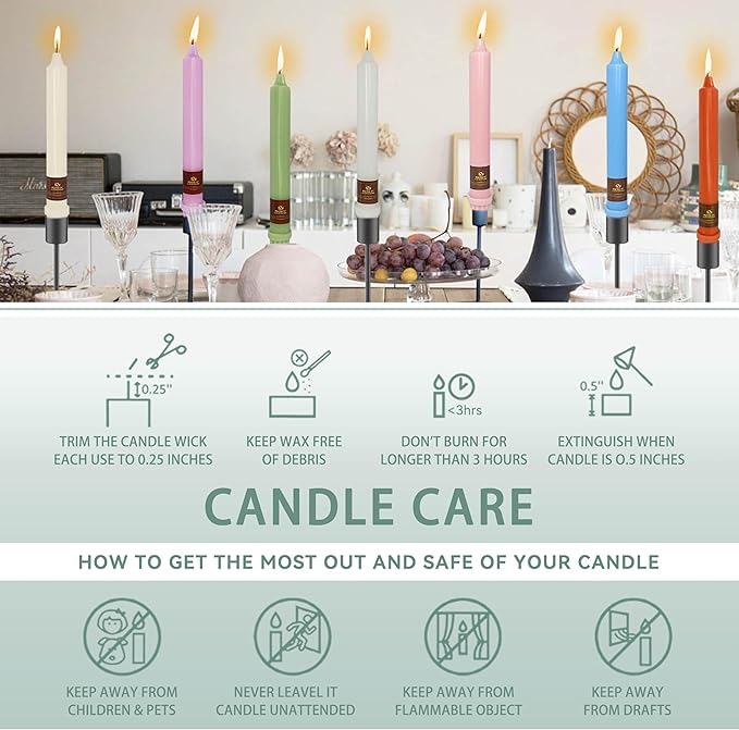 Fresh Mint Green Taper Candlesticks 8 Inch Handmade Smokeless Taper Candles 4 Pack Unscented Colored Candle for Home Wedding Dinner Holiday Party