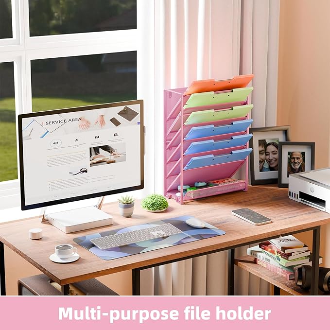 Simple Trending Wall File Organizer, Mesh 7-Tier Vertical Hanging File Holder, Desktop Metal Files Rack for Office and Home, Black