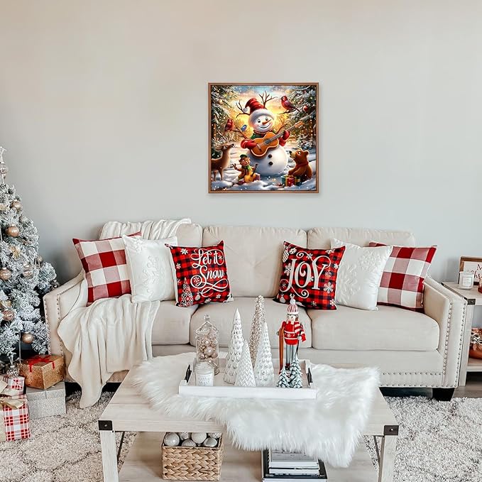MEIYUDA Christmas Diamond Painting Kits for Adults, 5D Happy Snowman with Animals Diamond Art Kits for Beginners, Jolly DIY Gem Art Crystal Painting for Home Wall Decor and Present 12x12inch
