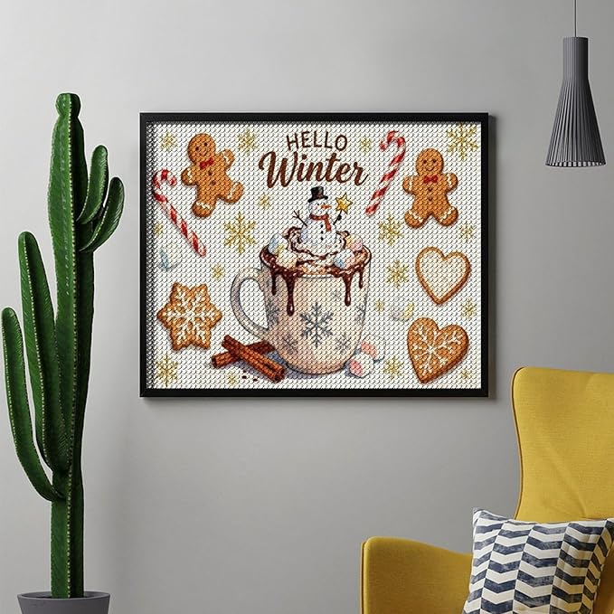 Diamond Painting Kits for Adults - Hello Winter Ice Cream & Gingerbread Snowflakes & Candles Painting DIY 5D Full Drill Diamond Dots Paintings with Diamonds Gem Art And Crafts Home Decor 16"x20"