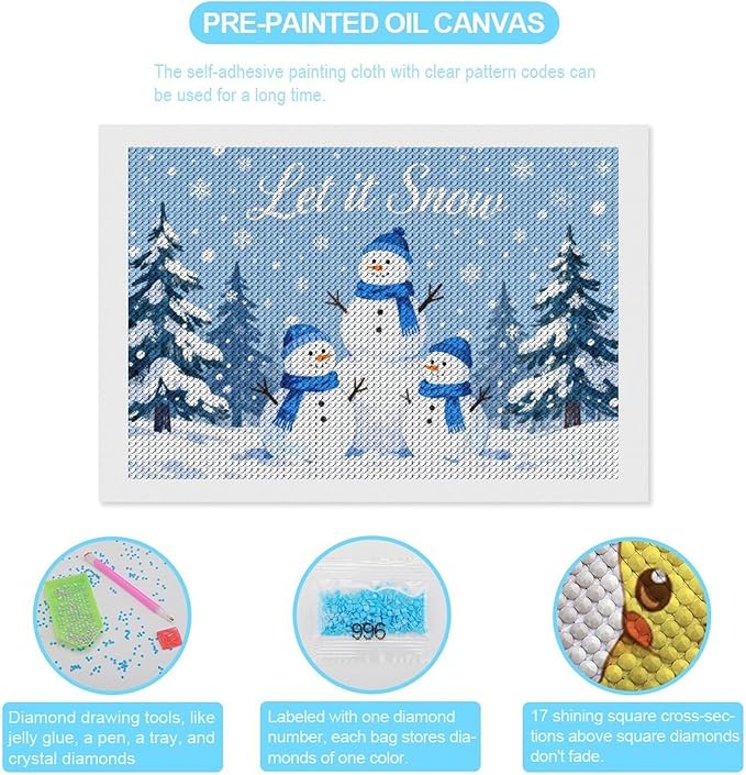 AIVKIEJK Diamond Painting Kits for Adults - Merry Christmas Snowman Winter Painting DIY 5D Full Drill Diamond Dots Paintings with Diamonds Gem Art and Crafts Home Decor 8"x12"