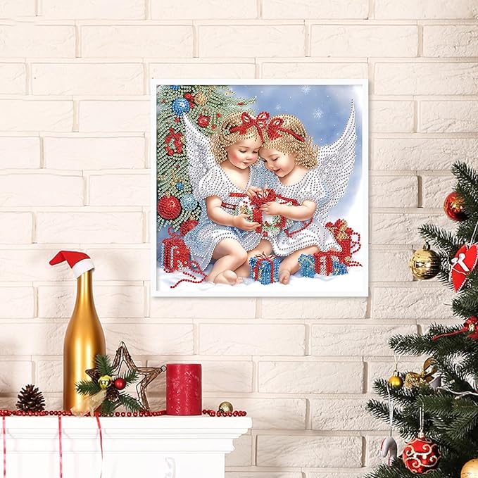 antor 5D Special Shape Diamond Art Kits for Adults Beginners, Christmas Angel Crystal Rhinestones Diamond Painting Kits, DIY Diamond Art Canvas for Home Wall Decoration Gift 12×12 Inch