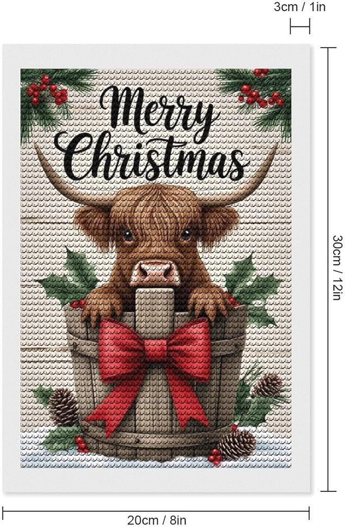 AIVKIEJK Diamond Painting Kits for Adults - Highland Cow Merry Christmas Painting DIY 5D Full Drill Diamond Dots Paintings with Diamonds Gem Art and Crafts Home Decor 8"x12"
