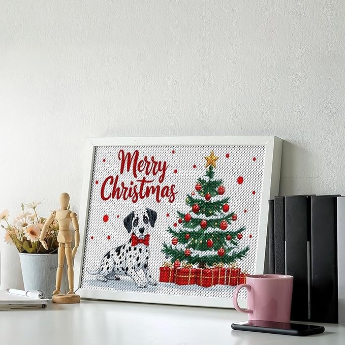 AIVKIEJK Diamond Painting Kits for Adults - Christmas Joyful Canine Holiday Painting DIY 5D Full Drill Diamond Dots Paintings with Diamonds Gem Art and Crafts Home Decor 12"x16"