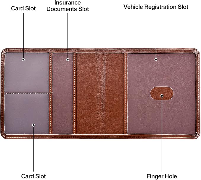 HerriaT Car Registration and Insurance Card Holder - Leather Vehicle Glove Box Automobile Documents Paperwork Wallet Case Organizer for ID, Driver's License, Key Contact Information Cards - Men&Women