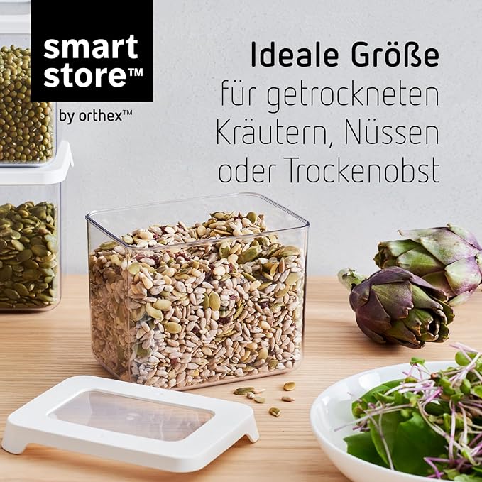 SmartStore Clear Airtight Dry Food Containers with Lids 0.8L Set of 8-20% Bio-based Plastic Storage Box with Lid, BPA Free, Dishwasher Safe - Stacking Kitchen Storage Containers - 12.5 x 9 x 10cm