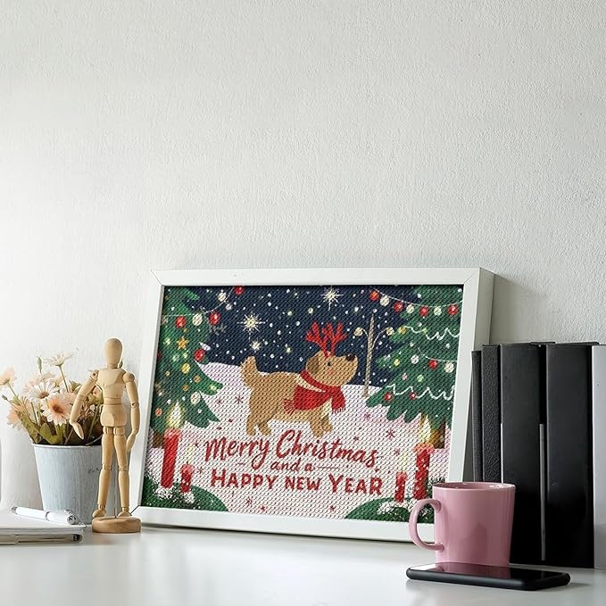 AIVKIEJK Diamond Painting Kits for Adults - Merry Christmas and Happy New Year Red Antlers & Scarf Painting DIY 5D Full Drill Diamond Dots Paintings with Diamonds Gem Art and Crafts Home Decor 8"x12"