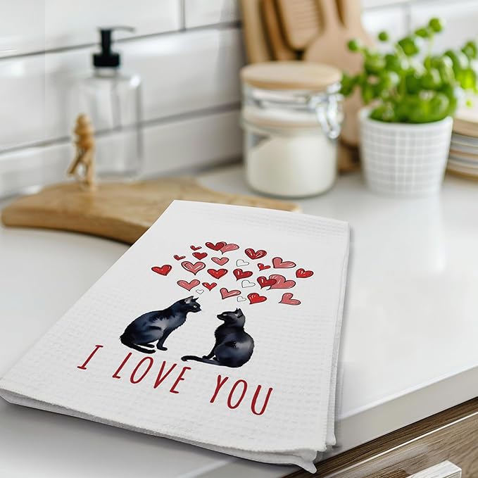 DETIHO Black Cat Kitchen Towel, Cat Lover Gifts for Women Mom, Cute Kitchen Towels Decorative Set 16x24 Inches Set of 4, Hand Tea Towels for Kitchen Bathroom Dish (A09)