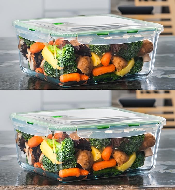 63 Oz 2 Pcs Large Glass Food Storage Containers 8 Cups Family Size Set Baking Containers with Locking Lids Storing food, BPA Free Leak Proof Microwave Oven Safe (2, 63 OZ)