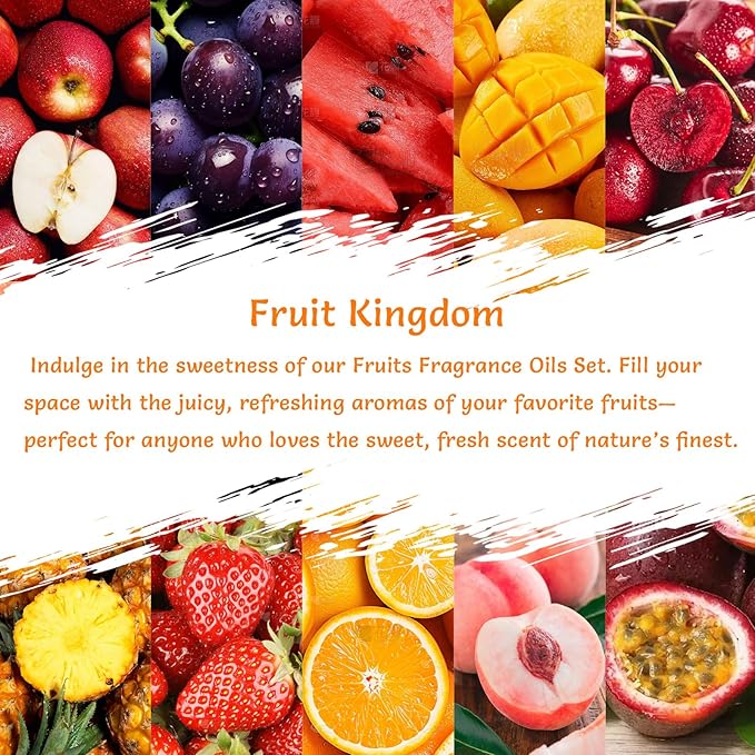 Fruity Fragrance Oil Set, 10x10ml, Colomix Essential Oils for Diffusers for Home, Fruit Diffuser Oil Scents, Fragrance Oil for Candle Soap Making, Orange, Strawberry, Apple Oil & More, Valentines Gift