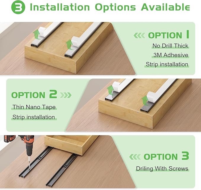 Bamboo Pull Out Cabinet Organizer, 14" W x 21" D No Drill Adhesive Slide Out Drawers, Pull Out Shelves for Kitchen Pantry Bathroom Storage