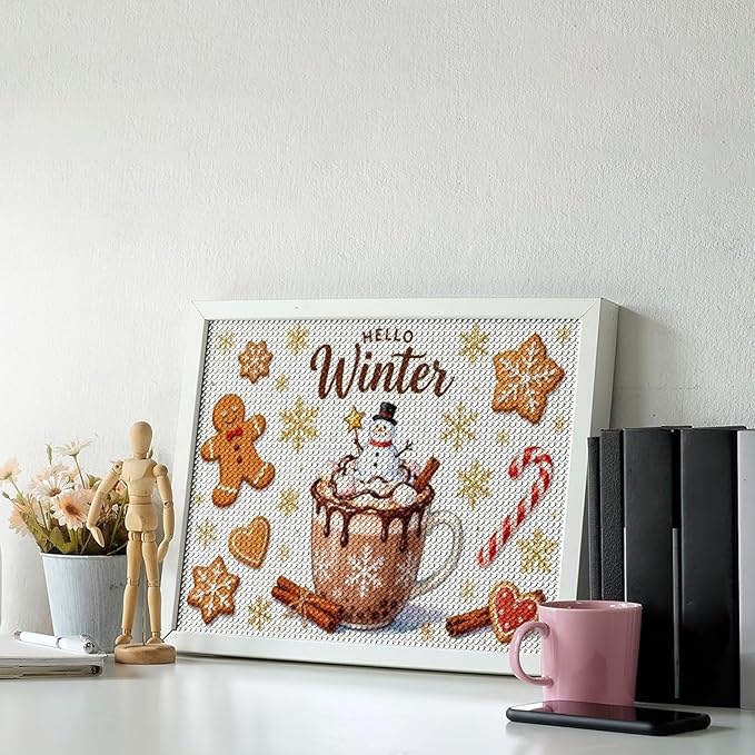 Diamond Painting Kits for Adults - Hello Winter Ice Cream & Gingerbread Snowflakes & Candles Painting DIY 5D Full Drill Diamond Dots Paintings with Diamonds Gem Art And Crafts Home Decor 12"x16"