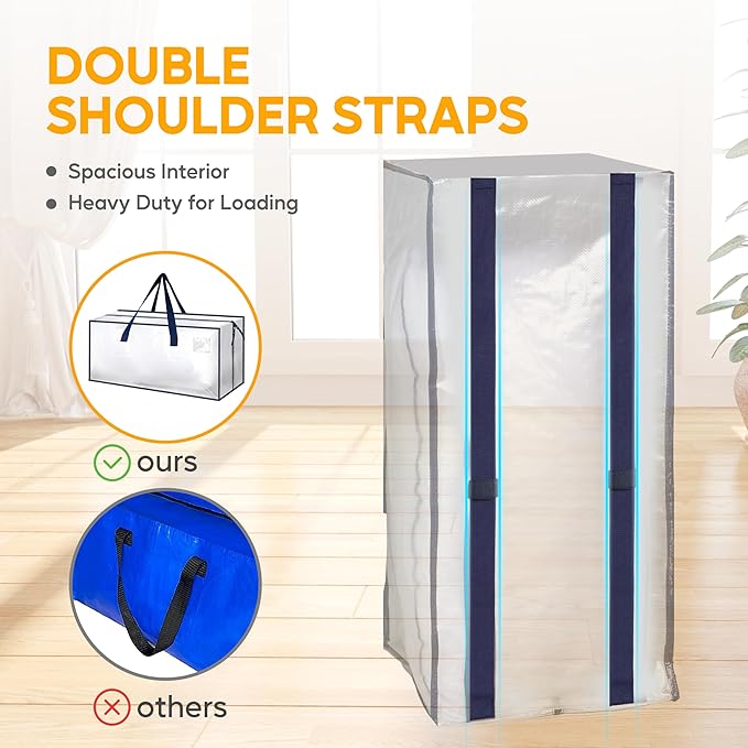 HealSmart 10 Pack Extra Large Moving Bags with Zippers & Carrying Handles, Heavy-Duty Storage Tote Moving Boxes for Dorm Room Essentials Storage Bags, Clear