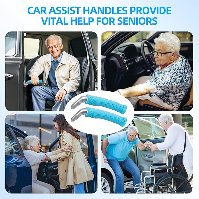 Car Assist Handle for Elderly Car Door Handle: Auto Grab Bar Support Handles - Portable Vehicle Assistance Handles -Mobility Aid to Get in & Out of the Cars Help for Seniors & Handicapped (2pcs Blue)