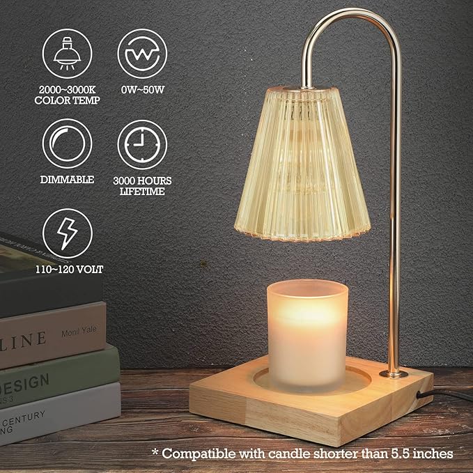 Candle Warmer Lamp with Timer, Vintage Electric Candle Lamp Warmer, Mothers Day Presents for Mom, House Warming Decor, Dimmable Candle Melter for Scented Wax, Amber