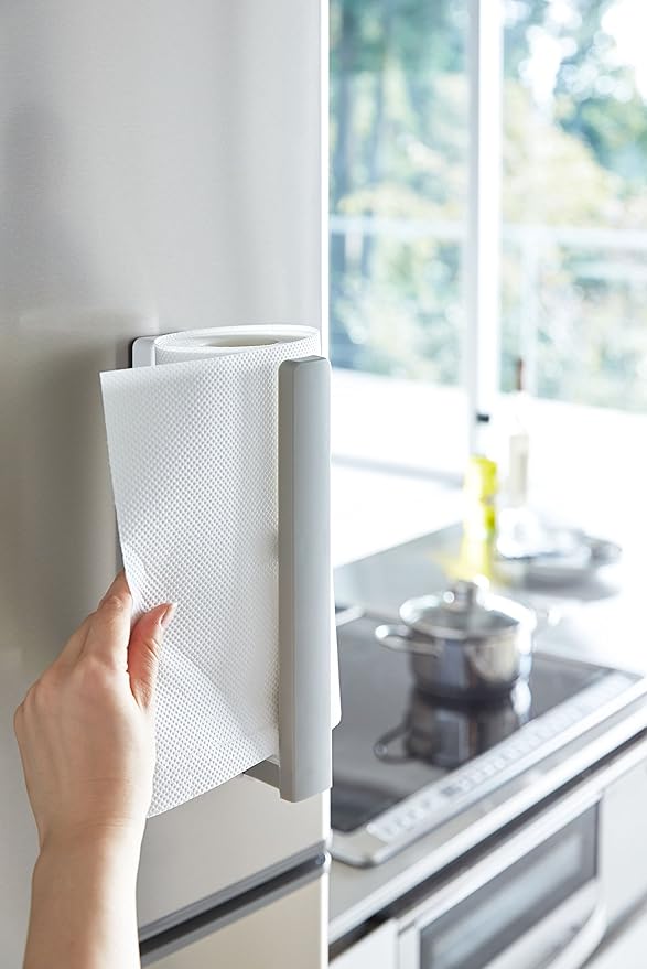 Yamazaki Industries 3420 Magnetic Kitchen Paper Holder with Stopper, Plate, White