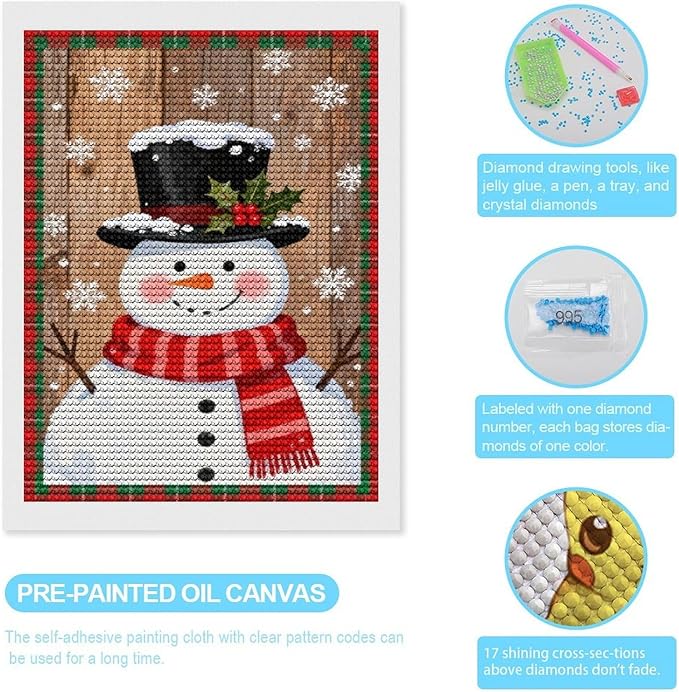AIVKIEJK Diamond Painting Kits for Adults - Festive Snowman Red Scarf Painting DIY 5D Full Drill Diamond Dots Paintings with Diamonds Gem Art and Crafts Home Decor 12"x16"
