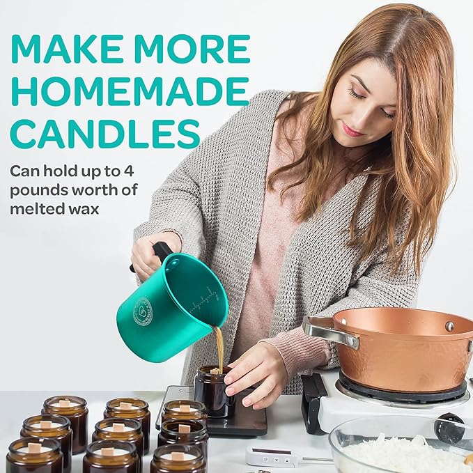 Hearts and Crafts 32oz Candle Pouring Pot - Wax Pourer for Candle Making - Aluminum Soap Melting Pot with Heat-Resistant Handle and No-Drip Spout - Holds 2 lbs Melted Wax for DIY Crafts - Teal