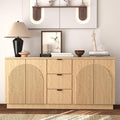 Brafab 67" Mid Century Modern Style Storage Sideboard with 4 Arched Reeded Design Doors and 3 Drawers with Adjustable Shelves, Suitable for Living Rooms, Studies and Dining Rooms (Natural Oak, 1 PCS)