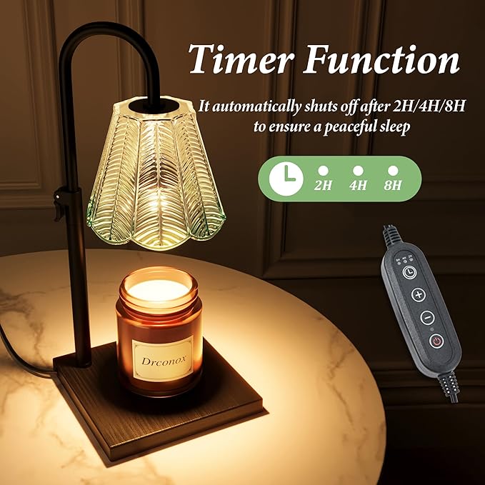 Candle Warmer Lamp with Timer Dimmable, Adjustable Height Wax Melt Warmer for Jar Candles, Birthday Gifts for Women, House Warming Gifts New Home Decor with 2 Bulbs, Green