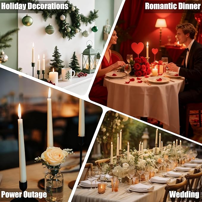 Ivory Taper Candles, 24 Pack 10 Inch Bulk Unscented 7-8 Hours Burn Time Smokeless & Dripless Elegant Dinner Candles Set for Home Décor, Wedding, Christmas, Household, Party