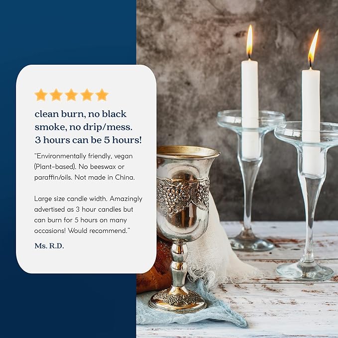GoodLight Paraffin-Free Shabbat & Sabbath Ceremony Candles, Vegan Palm Wax, 3-Hour Burn Time (72 Unscented Shabbos Candles, White)