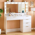 ALEXNUTRE Vanity Desk with Mirror and Lights, Makeup Vanity with Large Mirror & 13 Lights, White Vanity with 5 Drawers, 3 Lighting Modes Adjustable, Vanity Desk with Power Outlet for Bedroom