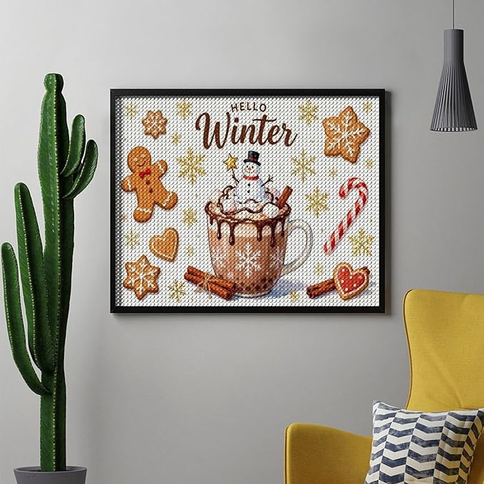 Diamond Painting Kits for Adults - Hello Winter Ice Cream & Gingerbread Snowflakes & Candles Painting DIY 5D Full Drill Diamond Dots Paintings with Diamonds Gem Art And Crafts Home Decor 16"x20"