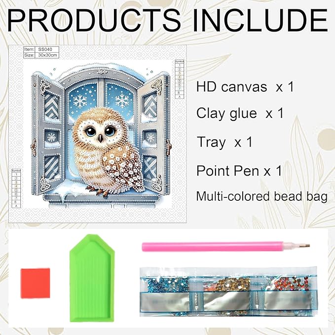 antor Christmas Diamond Painting Kit, 5D Special Shape Diamond Art for Adults, Snowy Owl DIY Crystal Rhinestones Diamond Painting, Holiday Wall Decor, Home Decoration, DIY Christmas Craft