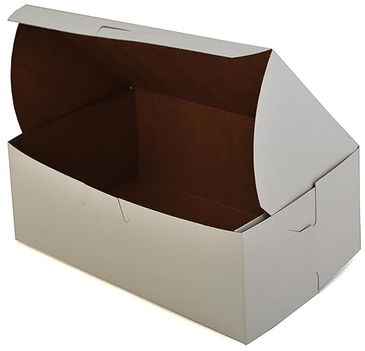 Southern Champion Tray 0925 Premium Clay Coated Kraft Paperboard White Non-Window Lock Corner Bakery Box, 8" Length x 5" Width x 3" Height (Case of 250)
