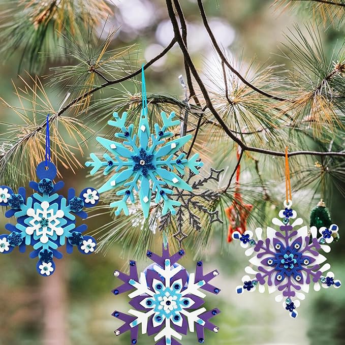 MLOLM 30 Sets Winter Snowflake Crafts Kit DIY 3D Snowflake Ornament Craft Kits Make Your Own Snowflake Sticker for Winter Christmas Holiday Frozen Home Activities Party Favors
