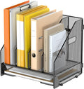 Desk File Folder Holder Organizer-4 Vertical Compartments Racks and Paper Letter Tray,Mesh Magazine File Holder Sorter,Desktop Accessories & Workspace Organizers for Home,Office,School-Black