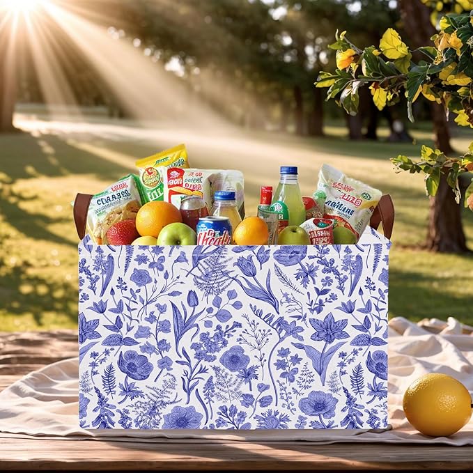 Chinoiserie Rectangle Storage Basket Decor (Blue)