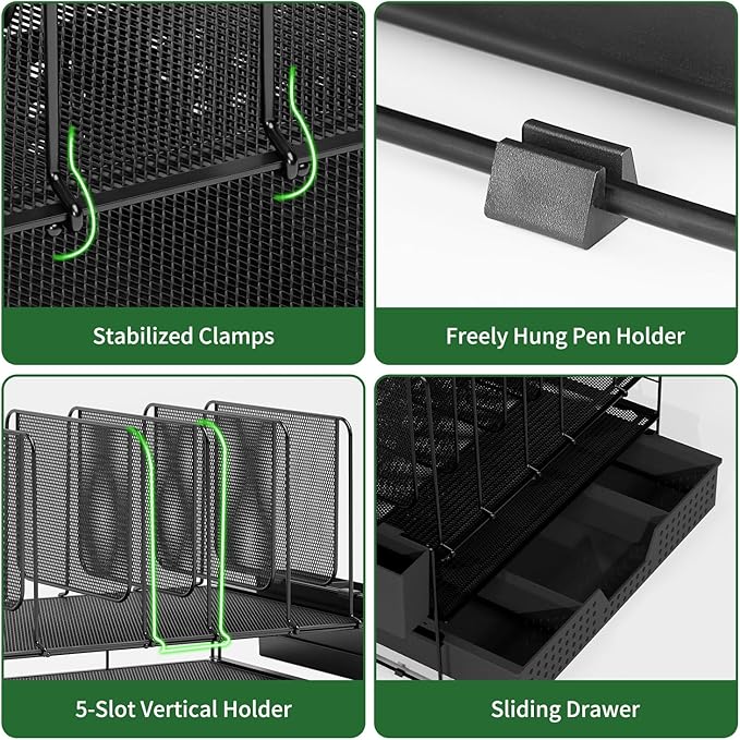 LEKETREE Desk Organizer, Office Organization with Vertical File Holder, File Organizer with Drawer and Pen Holder, Desk Accessories and Workspace Organizers for Home Office (Black)