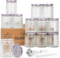 LumaCraft Luxury Embossed Glass Candle Jars for Making Candles - 12 Pack Empty Candle Containers with Airtight Metal Lids, 20 Wicks & 20 Stickers, Colored Glass Jars for Gifts & Decor-8OZ