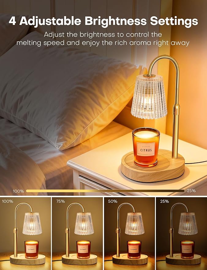 Candle Warmer Lamp with Timer Dimmer Adjustable Height, Electric Wax Melts Warmer for Jar Candles, Birthday Christmas House Warming Gifts for Women Mom, New Home Bedroom Decor with 2 Bulbs