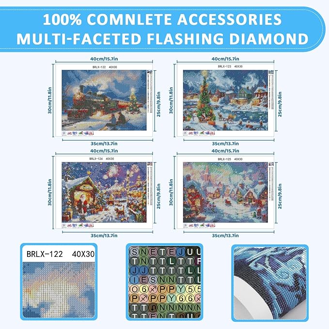 Skyboda 4 Pack Christmas Diamond Art Kits for Adults Beginners, Christmas Night Diamond Painting Kits for Adults,5D Full Drill DIY Diamond Dot Gem Art Kit Wall Home Decor Arts Craft 12x16 inch