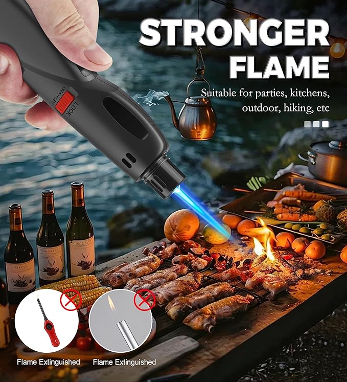 Samniu 4 Pack of Butane Torch Lighter, Windproof & Refillable, Adjustable Jet Flame Lighters with Safety Lock for Candle, Grill, Stove, Firework (NO Gas)